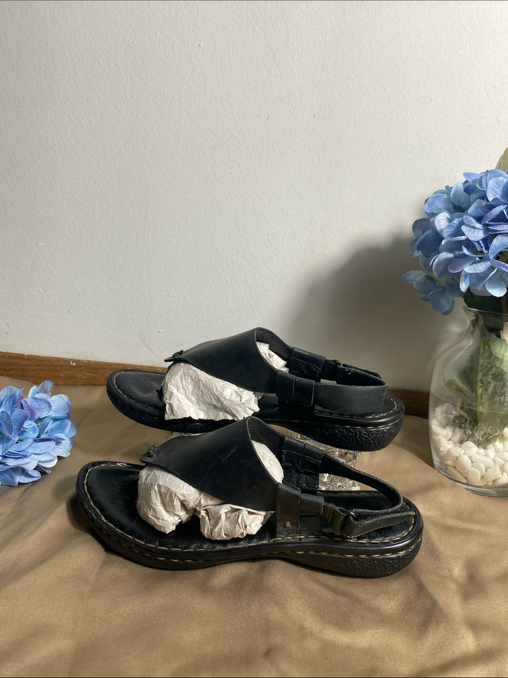 Born Black Leather Slingback Slide Sandals